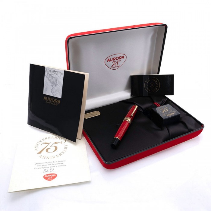 Aurora 75th Anniversary Red Optima Fountain Pen Writing Instruments