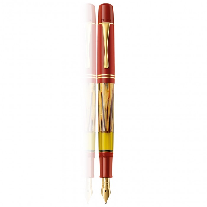Preowned Pelikan Special Edition M101N Tortoiseshell Red Fountain Pen Set